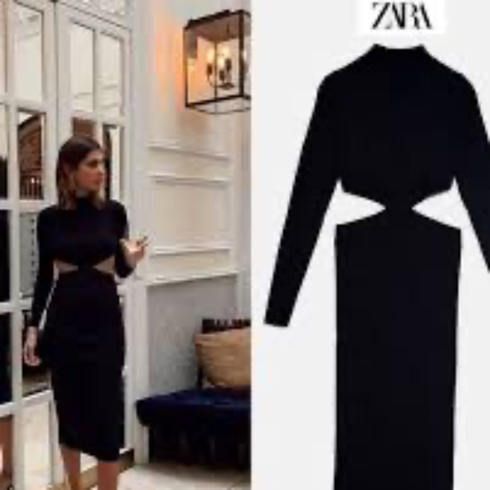 NWT ZARA CUT OUT RIB DRESS M BLACL